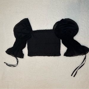 Urban Outfitters Black Crop Top with Puff Sleeves (XS)